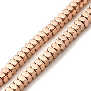 Electroplated Synthetic Non-magnetic Hematite Beads Strands, Faceted, Square, Real Rose Gold Plated, 3x3x2mm, Hole: 1mm, about 210pcs/strand, 16.54 inch(42cm)