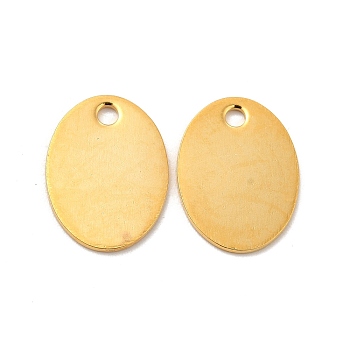 201 Stainless Steel Pendants, Oval Charm, Real 24K Gold Plated, 15x11x0.5mm, Hole: 1.5mm