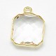 Golden Tone Brass Glass Square Pendants(GLAA-J014A-G)-3