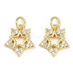 Brass Micro Pave Cubic Zirconia Pendants, Cadmium Free & Lead Free, Star Charms, with Jump Ring, Real 18K Gold Plated, Clear, 13x12x2mm, Hole: 3mm(KK-L231-13G-01)
