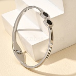 304 Stainless Steel Hinged Enamel Bangles for Women, Double Flat Round with Roman numerals, Stainless Steel Color, Inner Diameter: 2-3/8x1-7/8 inch(6x4.8cm)(BJEW-F474-44P)