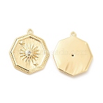 Brass with Micro Pave Clear Cubic Zirconia Pendants, Cadmium Free & Nickel Free & Lead Free, Ocatgon with Sun Charm, Real 18K Gold Plated, 21x18x2mm, Hole: 1.2mm(KK-B062-05G)