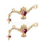 Brass Micro Pave Cubic Zirconia Pendants, Aladdin's Magic Lamp Charms, Real 18K Gold Plated, 13x32x7mm, Hole: 1.2mm(KK-N288-12G)