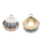 Alloy Pendants, with Enamel, Shell Shape, Light Gold, Dark Gray, 18x17x3mm, Hole: 1.8mm(X-ENAM-S119-031A)