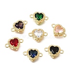 Brass Glass Connector Charms, Heart Links, Real 18K Gold Plated, Lead Free & Cadmm Free, Long-Lasting Plated, Rack Plating, Mixed Color, 10.5x16x5.5mm, Hole: 1.8mm(KK-E802-26)