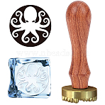 1Pc Golden Brass Stamp Head, For Wax Seal Stamp, with 1Pc Pear Wood Handle, and 1Pc Rectangle Velvet Pouches, Octopus Pattern, Stamp: 30x12mm, Handle: 78.3~78.5x22mm(DIY-CP0006-10D)