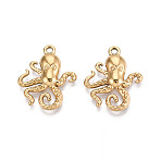 304 Stainless Steel Squid Pendants, Ion Plating(IP), Real 18K Gold Plated, 21.5x18x3mm, Hole: 1.6mm(STAS-T069-26G)
