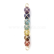 Chakra Gemstone Connector Charms, Golden Plated Copper Wire Wrapped Round Gems Links, 51x6x7.5mm, Hole: 2.5mm(PALLOY-TA00112)
