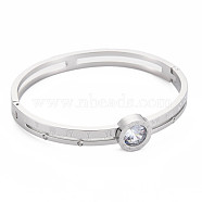 Crystal Rhinestone Flat Round Bangle with Roman Numeral, Stainless Steel Hinged Bangle for Women, Stainless Steel Color, Inner Diameter: 1-7/8x2-1/4 inch(4.9x5.7cm)(BJEW-N017-007P)
