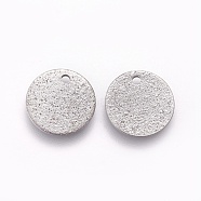 304 Stainless Steel Charms, Textured, Flat Round with Bumpy, Stainless Steel Color, 12x0.8mm, Hole: 1.4mm(STAS-E455-02P-12mm)