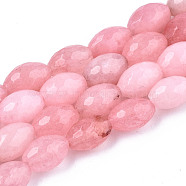 Natural White Jade Beads Strands, Dyed, Faceted, Rice, Pink, 9.5x6.5mm, Hole: 1mm, about 42~43pcs/strand, 15.55 inch~15.75 inch(39.5cm~40cm)(G-T131-61C)