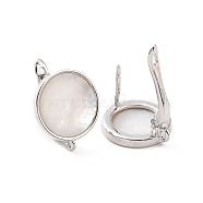 Rack Plating Brass Hoop Earring Findings with Latch Back Closure, with Natural White Shell and Horizontal Loop, Flat Round, Platinum, 16x14x11mm, Hole: 1.2mm, Pin: 0.9mm(KK-D086-08P)