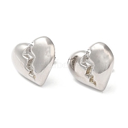 Rack Plating Brass Split Heart Stud Earrings, Platinum, 16x18mm(EJEW-Q766-13P)