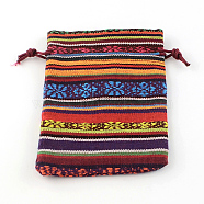 Ethnic Style Cloth Packing Pouches Drawstring Bags, Rectangle, Dark Orange, 14x10cm(X-ABAG-R006-10x14-01B)