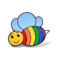 Rainbow Pride Bee Enamel Pin, Animal Alloy Badge for Backpack Clothing, Electrophoresis Black, Colorful, 23x28x2mm, Pin: 1mm(JEWB-F016-25EB)