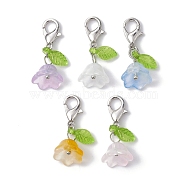 5Pcs Flower & Leaf Acrylic Pendant Decorations, with Alloy Lobster Claw Clasps, Platinum, 25mm(HJEW-JM01365-01)