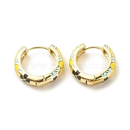 Flower Enamel Hoop Earrings, Gold Plated Brass Hinged Earrings for Women, Gold, 20x22x5mm, Pin: 0.9mm(EJEW-G290-03G-B)