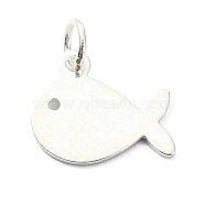 925 Sterling Silver Charms, Fish, with Jump Rings & 925 Stamp, Silver, 9x11x1mm, Hole: 2.5mm(STER-M119-17S)