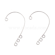 316 Stainless Steel Ear Cuff Findings, Climber Wrap Around Non Piercing Earring Findings with 4 Loop, Stainless Steel Color, 55x36x0.5mm, Hole: 4mm(STAS-H148-01P)