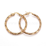 304 Stainless Steel Hoop Earrings, Hypoallergenic Earrings, Ring, Twisted, Golden, 46x44x3.5mm, Pin: 1mm(EJEW-F188-22G-D)