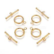 Brass Toggle Clasps, Golden Color, Ring: about 14mm wide, 18mm long, Bar: about 25mm long, 2mm wide, hole: about 2mm(KK285-G)