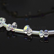 2 Hole Electroplate Glass Oval Bead Strands, Full Rainbow Plated, with Glass Bugle Beads, Colorful, 5x3mm, Hole: 1mm, about 114pcs/strand, 17.3 inch(EGLA-J074-FR05)