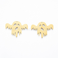 201 Stainless Steel Pendants, Ghost, Halloween Style, Real 18K Gold Plated, 23.5x31.5x1mm, Hole: 1mm(STAS-N090-LA917-2)