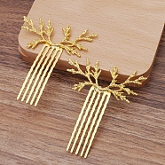 Alloy Hair Comb Findings, with Wired Antler Shaped, Golden, 70x57mm(OHAR-PW0001-424G)
