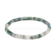 Natural Moss Agate Column Beaded Stretch Bracelet, Gemstone Jewelry for Women, Inner Diameter: 2-1/4 inch(5.6~5.8cm)(BJEW-JB08989-05)