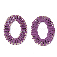 Handmade Raffia Woven Linging Rings, with Alloy Findings, Oval Ring, Light Gold, Purple, 48x34x2mm, Inner Diameter: 28.5x15.5mm(WOVE-Q077-22D)