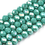 Electroplate Glass Beads Strands, Pearl Luster Plated, Faceted, Rondelle, Light Sea Green, 4x3mm, Hole: 0.4mm, about 123~127pcs/strand, 16.5~16.9 inch(42~43cm)(EGLA-A034-P4mm-B27)