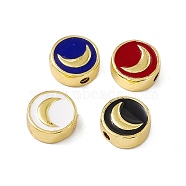 Real 18K Gold Plated Brass Enamel Beads, Long-Lasting Plated, Cadmium Free & Lead Free, Flat Round with Moon, Mixed Color, 11x4.5mm, Hole: 1.8mm(KK-A170-01G-M)