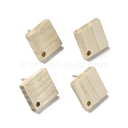 Ash Wood Stud Earring Findings, with 304 Stainless Steel Pin, Rhombus, 17x16.5mm, Hole: 1.6mm, Pin: 0.7mm(EJEW-N017-011F)
