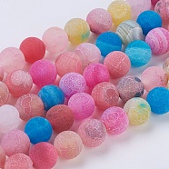 Natural Weathered Agate Beads Strands, Dyed, Frosted, Round, Mixed Color, 8mm, Hole: 1mm, about 46pcs/strand, 14~15 inch(G-G589-8mm-01)