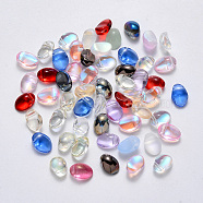 Transparent Spray Painted Glass Charms, Oval, Mixed Style, Mixed Color, 8.5x6x4.5mm, Hole: 1mm(GLAA-R211-05)