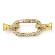 Rack Plating Brass Micro Pave Clear Cubic Zirconia Fold Over Clasps, Long-Lasting Plated, Lead Free & Cadmium Free, Real 18K Gold Plated, Oval, 42mm, Hole: 1.2mm(KK-A234-021B-G)