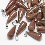 Synthetic Goldstone Pendants, with Stainless Steel Snap On Bails, teardrop, 28~30x10~12mm, Hole: 6x4mm(G-T081-16)
