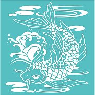 Self-Adhesive Silk Screen Printing Stencil, for Painting on Wood, DIY Decoration T-Shirt Fabric, Turquoise, Lotus Pattern, 195x140mm(DIY-WH0337-012)