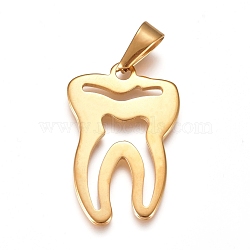 304 Stainless Steel Pendants, Tooth, Golden, 34.5x22x1.5mm, Hole: 10x4mm(STAS-I135-04G)