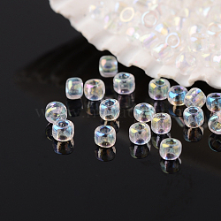 12/0 Grade A Round Glass Seed Beads, Transparent Colours Rainbow, Clear, 2x1mm, Hole: 0.5mm, about 60000pcs/pound(SEED-A022-F13-533)