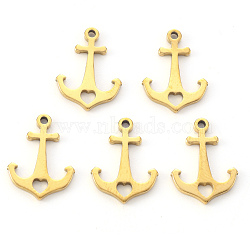 PVD Vacuum Plating 304 Stainless Steel Charms, Laser Cut, Anchor with Heart, Real 18K Gold Plated, 15x11x1mm, Hole: 1.2mm(STAS-N092-100G)