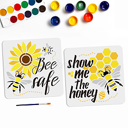 US 1 Set PET Hollow Out Drawing Painting Stencils, for DIY Scrapbook, Photo Album, with 1Pc Art Paint Brushes, Bees Pattern, 300x300mm, 1pc/style(DIY-MA0001-44B)