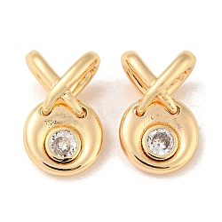 Brass Pendants, with Glass, Flat Round Charm, Real 18K Gold Plated, 22x14x9mm, Hole: 7.5x4.5mm(KK-R152-17G)