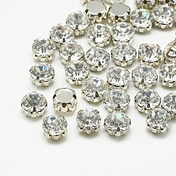 Sew on Rhinestone,  Glass Rhinestones, Montee Beads, with Brass Prong Settings, Garments Accessories, Flat Round, Platinum, Crystal, 3x2.5mm, Hole: 0.5mm, about 144pcs/gross(X-RGLA-T119-3mm-01)