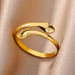 Simple Style 304 Stainless Steel Cuff Rings for Women, Golden, Snake, Inner Diameter: 17mm(FS-WGD177D-01)