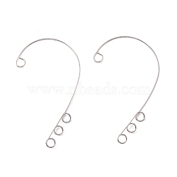 316 Stainless Steel Ear Cuff Findings, Non Piercing Earring Findings with 4 Loop, Stainless Steel Color, 55x36x0.5mm, Hole: 4mm(STAS-H148-01P)