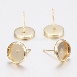 304 Stainless Steel Stud Earring Settings, Flat Round, Real 18K Gold Plated, Tray: 8mm, 10x1.5mm, Pin: 0.8mm(STAS-H436-20B-01)