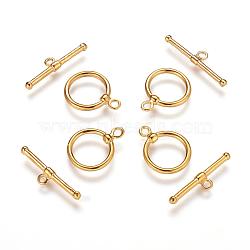 Brass Toggle Clasps, Golden Color, Ring: about 14mm wide, 18mm long, Bar: about 25mm long, 2mm wide, hole: about 2mm(KK285-G)