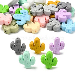 24Pcs 12 Colors Cactus Silicone Beads, DIY Necklaces and Bracelets Making, Mixed Color, 29x23x8mm, Hole: 2mm, 2pcs/color(SIL-YW0001-20)