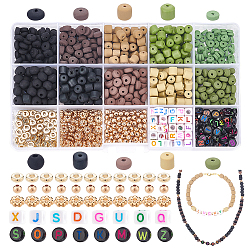 Elite Handmade Polymer Clay Bead Strands, for DIY Jewelry Crafts Supplies, Craft Acrylic Horizontal Hole Letter Beads, Column & Cube & Flower, Mixed Color, 5~7x2~6mm, Hole: 1.5~2mm, 731~739pcs/box(CLAY-PH0001-79)